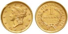 Ausländische Goldmünzen und -medaillen, Vereinigte Staaten von Amerika, Unabhängigkeit, seit 1776
Dollar 1853 Liberty Head. 1,67 g. 900/1000.
vorzüg...