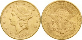 Ausländische Goldmünzen und -medaillen, Vereinigte Staaten von Amerika, Unabhängigkeit, seit 1776
20 Dollars 1878 S, San Francisco. 33,44 g. 900/1000...