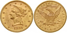 Ausländische Goldmünzen und -medaillen, Vereinigte Staaten von Amerika, Unabhängigkeit, seit 1776
10 Dollars 1881 S, San Francisco. Coroned Head. 16,...
