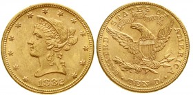 Ausländische Goldmünzen und -medaillen, Vereinigte Staaten von Amerika, Unabhängigkeit, seit 1776
10 Dollars 1882, Philadelphia. Coronet Head. 16,72 ...