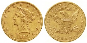 Ausländische Goldmünzen und -medaillen, Vereinigte Staaten von Amerika, Unabhängigkeit, seit 1776
10 Dollars 1898, Philadelphia. Coronet Head. 16,72 ...