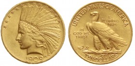 Ausländische Goldmünzen und -medaillen, Vereinigte Staaten von Amerika, Unabhängigkeit, seit 1776
10 Dollars 1909, Philadelphia. Indianer. 16,72 g. 9...