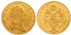 Gold der Habsburger Erblande und Österreichs, Haus Habsburg, Josef II., 1780-1790
Dukat 1787 A, Wien. 3,49 g.
sehr schön/vorzüglich