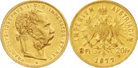 Gold der Habsburger Erblande und Österreichs, Haus Habsburg, Franz Joseph I., 1848-1916
8 Florin/20 Francs 1877. Wien. 6,45 g. 900/1000.
sehr schön...