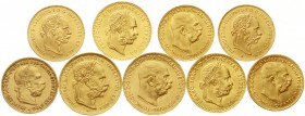 Gold der Habsburger Erblande und Österreichs, Haus Habsburg, Franz Joseph I., 1848-1916
9 Goldmünzen m. Brb. von Kaiser Franz-Joseph. 1892 bis 1915, ...