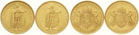 Gold der Habsburger Erblande und Österreichs, Haus Habsburg, Franz Joseph I., 1848-1916
2 X 20 Korona: 1892 KB und 1895 KB. Stehender Herrscher. Für ...