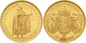 Gold der Habsburger Erblande und Österreichs, Haus Habsburg, Franz Joseph I., 1848-1916
20 Korona 1895 KB. Stehender Herrscher. Für Ungarn. 6,78 g. 9...