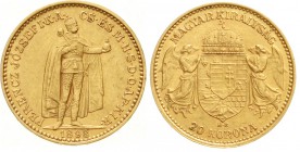 Gold der Habsburger Erblande und Österreichs, Haus Habsburg, Franz Joseph I., 1848-1916
20 Korona 1898 KB. Stehender Herrscher. Für Ungarn. 6,78 g. 9...