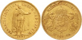 Gold der Habsburger Erblande und Österreichs, Haus Habsburg, Franz Joseph I., 1848-1916
10 Korona 1901 KB. Stehender Herrscher. Für Ungarn. 6,78 g. 9...