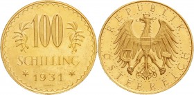 Gold der Habsburger Erblande und Österreichs, Österreich, 1. Republik, 1918-1938
100 Schilling 1931. 23,52 g, 900/1000
vorzüglich, winz. Kratzer
