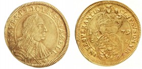Altdeutsche Goldmünzen und -medaillen, Bayern, Ferdinand Maria, 1651-1679
Goldgulden 1679 CZ, München. Schild ohne Einbuchtungen. 3,17 g.
sehr schön...