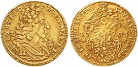 Altdeutsche Goldmünzen und -medaillen, Bayern, Maximilian II. Emanuel, 1679-1726
Goldgulden 1704, München. Brb. n.r./Hüftb. der gekr. Madonna über ov...