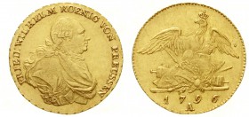 Altdeutsche Goldmünzen und -medaillen, Brandenburg-Preussen, Friedrich Wilhelm II., 1786-1797
Friedrichs d`or 1796 A, Berlin. 6,64 g.
vorzüglich/Ste...