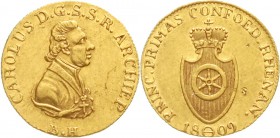Altdeutsche Goldmünzen und -medaillen, Frankfurt-Fürstentum, Carl Theodor von Dalberg, Fürstprimas, 1806-1815
Dukat 1809 B.H. Frankfurt. Brb. n.r./ge...