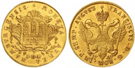 Altdeutsche Goldmünzen und -medaillen, Hamburg-Stadt
Doppeldukat 1749. Mit Titel Franz I. Stadtburg in einem verzierten Schilde/gekrönter Doppeladler...