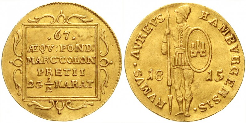 Altdeutsche Goldmünzen und -medaillen, Hamburg-Stadt
Dukat 1815. 3,47 g.
gutes...