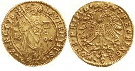 Altdeutsche Goldmünzen und -medaillen, Nürnberg, Stadt
Dukat 1604. St. Laurentius mit Rost und Buch / Adler mit Umschrift. 3,20 g.
sehr schön/vorzüg...
