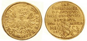 Altdeutsche Goldmünzen und -medaillen, Nürnberg, Stadt
Dukat 1650. Westfälischer Friede: Friedensvollziehungsschluss. Mit Titel Ferdinand III. 3,46 g...