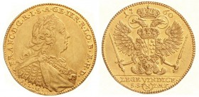 Altdeutsche Goldmünzen und -medaillen, Nürnberg, Stadt
Dukat 1760. Kaiserliche Lege-Vindice-Prägung. Belorb. Brb. Kaiser Franz I. n.r. / Kaiserlicher...