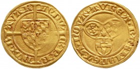 Altdeutsche Goldmünzen und -medaillen, Pfalz-Kurlinie, Ludwig IV., 1436-1449
Goldgulden o.J.(1442/43), Bacharach. 3,46 g.
sehr schön, min. gewellt