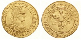 Altdeutsche Goldmünzen und -medaillen, Pfalz-Sulzbach, Karl Philipp, 1716-1742
Dukat 1725, Heidelberg. Auf die Geburt des Prinzen Karl Philipp August...