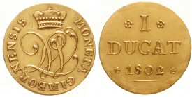 Altdeutsche Goldmünzen und -medaillen, Wallmoden-Gimborn, Johann Ludwig, 1782-1806
Dukat 1802. 3,46 g. Auflage nur 400 Ex.
fast vorzüglich, min. übe...