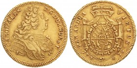 Altdeutsche Goldmünzen und -medaillen, Württemberg, Carl Alexander, 1733-1737
Karolin 1735. Brb. n.r., unten M/Wappen.
sehr schön/vorzüglich, schöne...