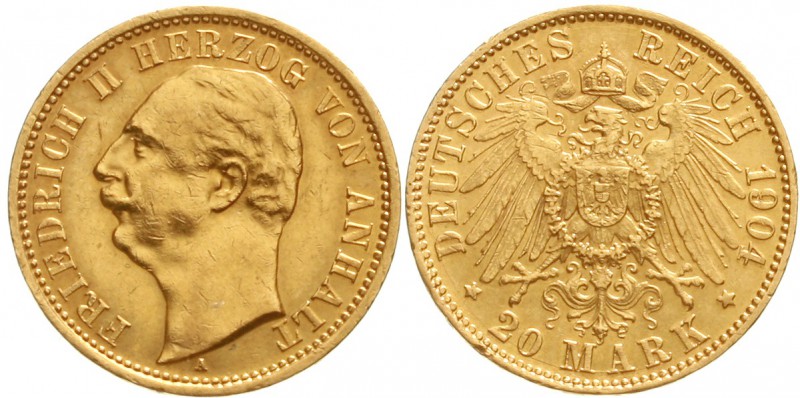 Reichsgoldmünzen, Anhalt, Friedrich II., 1904-1918
20 Mark 1904 A. vorzüglich, ...