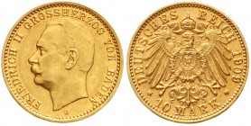 Reichsgoldmünzen, Baden, Friedrich II., 1907-1918
10 Mark 1909 G. vorzüglich