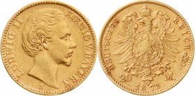 Reichsgoldmünzen, Bayern, Ludwig II., 1864-1886
20 Mark 1873 D. sehr schön, winz. Randfehler