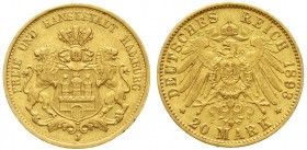 Reichsgoldmünzen, Hamburg
20 Mark 1893 J. gutes sehr schön
