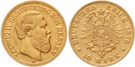 Reichsgoldmünzen, Hessen, Ludwig IV., 1877-1892
10 Mark 1878 H. gutes sehr schön