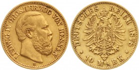 Reichsgoldmünzen, Hessen, Ludwig IV., 1877-1892
10 Mark 1878 H. gutes sehr schön