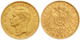 Reichsgoldmünzen, Hessen, Ernst Ludwig, 1892-1918
10 Mark 1896 A. vorzüglich, winz. Randfehler