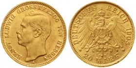 Reichsgoldmünzen, Hessen, Ernst Ludwig, 1892-1918
20 Mark 1905 A. vorzüglich
