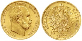 Reichsgoldmünzen, Preußen, Wilhelm I., 1861-1888
10 Mark 1872 A. fast Stempelglanz, prägebed. Randunebenheiten