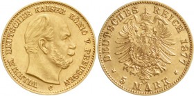 Reichsgoldmünzen, Preußen, Wilhelm I., 1861-1888
5 Mark 1877 C. vorzüglich