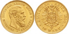 Reichsgoldmünzen, Preußen, Friedrich III., 1888
10 Mark 1888 A. fast Stempelglanz, Prachtexemplar