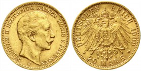 Reichsgoldmünzen, Preußen, Wilhelm II., 1888-1918
20 Mark 1909 J. Hamburg. fast vorzüglich