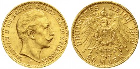 Reichsgoldmünzen, Preußen, Wilhelm II., 1888-1918
20 Mark 1912 J. Hamburg. vorzüglich/Stempelglanz, winz. Randfehler