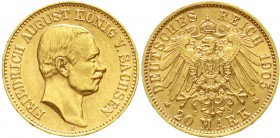 Reichsgoldmünzen, Sachsen, Friedrich August III., 1904-1918
20 Mark 1905 E. gutes vorzüglich