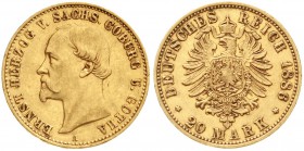Reichsgoldmünzen, Sachsen/-Coburg-Gotha, Ernst II., 1844-1893
20 Mark 1886 A. vorzüglich, kl. Randfehler