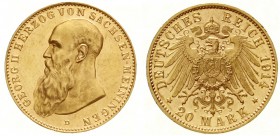 Reichsgoldmünzen, Sachsen/-Meiningen, Georg II., 1866-1914
20 Mark 1914 D. gutes vorzüglich aua EA, kl. Randfehler