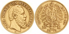 Reichsgoldmünzen, Württemberg, Karl, 1864-1891
10 Mark 1873 F. sehr schön