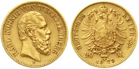 Reichsgoldmünzen, Württemberg, Karl, 1864-1891
20 Mark 1873 F. sehr schön