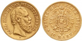 Reichsgoldmünzen, Württemberg, Karl, 1864-1891
10 Mark 1880 F. sehr schön