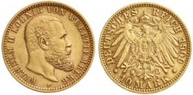 Reichsgoldmünzen, Württemberg, Wilhelm II., 1891-1918
10 Mark 1909 F. vorzüglich