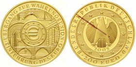 Goldmünzen der Bundesrepublik Deutschland, Euro, Gedenkmünzen, ab 2002
200 Euro 2002 J, Währungsunion. 1 Unze Feingold. Auflage 100.000 Ex. In Origin...