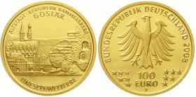 Goldmünzen der Bundesrepublik Deutschland, Euro, Gedenkmünzen, ab 2002
100 Euro 2008 F, Goslar. 1/2 Unze Feingold. In Originalschatulle mit Zertifika...