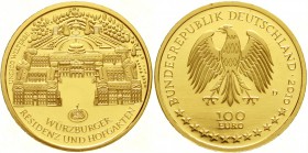 Goldmünzen der Bundesrepublik Deutschland, Euro, Gedenkmünzen, ab 2002
100 Euro 2010 D, Würzburg. 1/2 Unze Feingold. In Originalschatulle mit Zertifi...